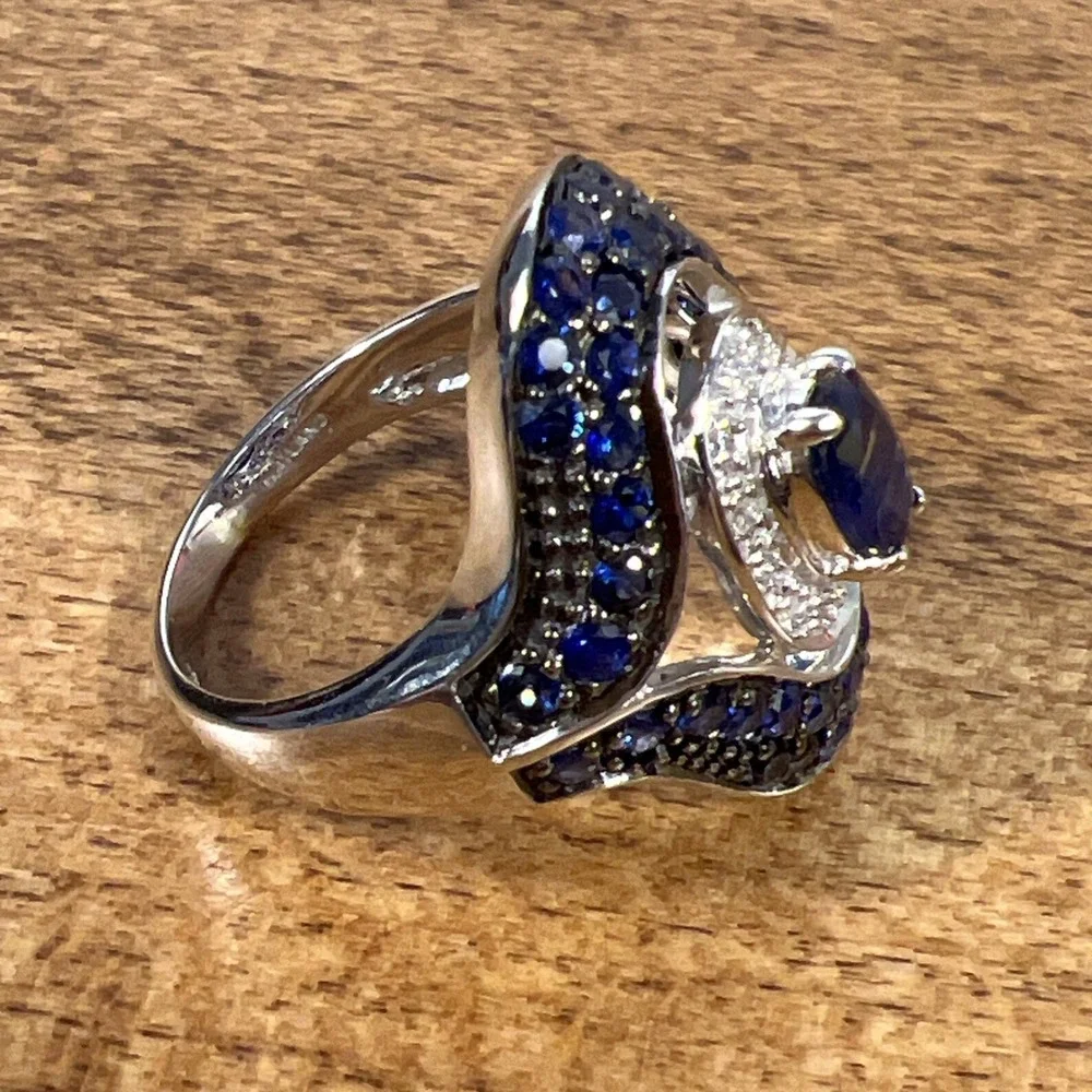 Clyde Duneier CID 14k gold Royal Blue Sapphire & Diamond ring 5.7g Sz 6